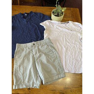 𝅺marc Anthony Mens 30 Chino Shorts Gray Flat  ONavy Shirt, Hollister-M